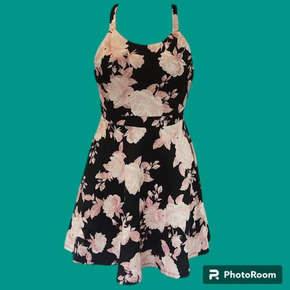 NWT - Speechless Kids - Pink/Silver Floral Black Dress - Size 14